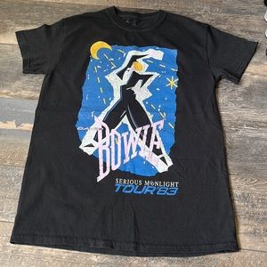 (S) Women’s Vintage Style David Bowie Serious Moonlight Tour ‘83 Black Tee Shirt